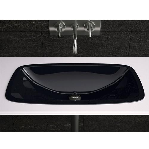 Italian Luxury Rectangular Inset Wash Basin 64x37 cm Glass Design Open Black