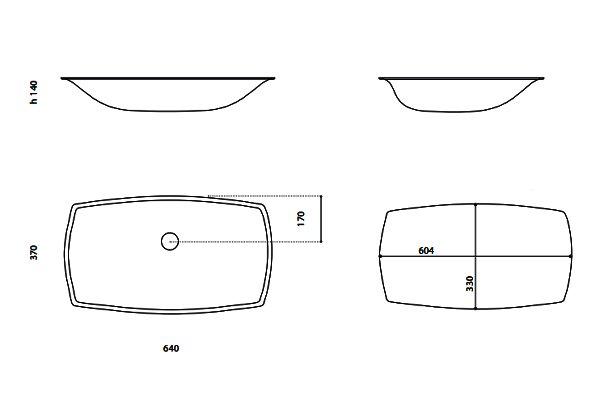 OPEN rectangular inset wash basin by Italian Glass Design dimensions 640*370