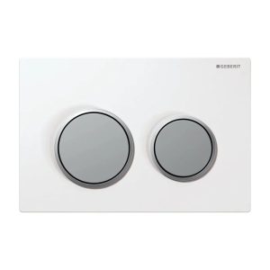 115.085.KL.1 Omega 20 Geberit White Dual Flush Plate for Concealed Cistern 2 Satine Round Button