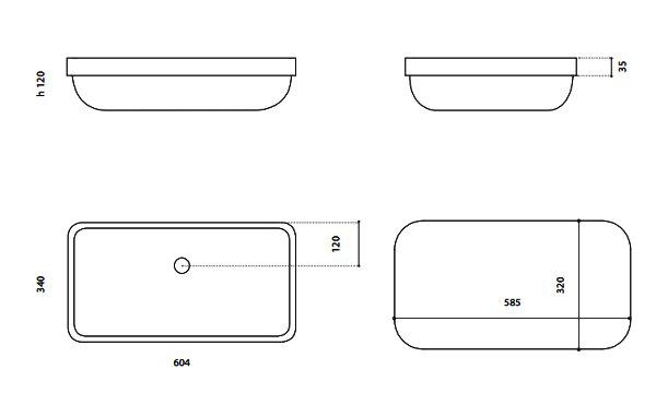 PLAY FL rectangular Semi Recessed wash basin by Italian Glass Design dimensions 604 x 340