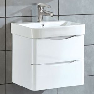 White PVC Wall Hung 2 drawer Vanity Unit with Wash Basin 61x49 Magia
