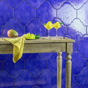 Provenzal Messina Natucer Blue Glossy Arabesque Effect Wall Porcelain Tile 20,5x26,5
