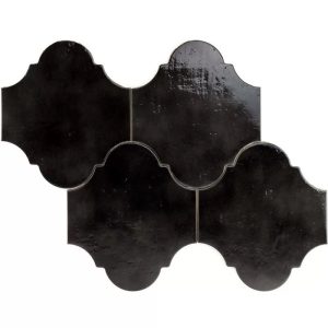 Provenzal Niza Natucer Black Glossy Arabesque Effect Wall & Floor Porcelain Tile 20,5x26,5