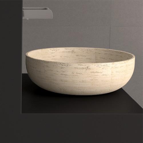 bathroom wash basin hand-made stone effect round Ø45 Glass Design Rapolano Natural