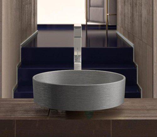 bathroom sink countertop round brushed dark inox Ø41 Glass Design Rho Metal