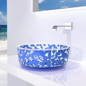 Luxury hand wash basin round Marea Color Sky Blue Glass Design