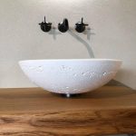 modern bathroom sink corian effect white round Glass Design Circus Travertino