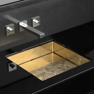 Italian undermount sinks for bathrooms square Four Lux Sotto Gold Leaf Glass Design