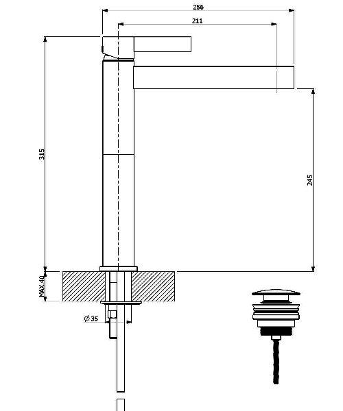 Μπαταρία νιπτήρος ICON ψηλή Σχεδιάγραμμα