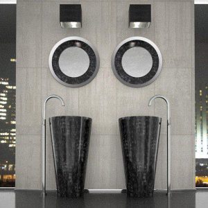 modern pedestal wash basin round italian black silver Ø49,5 Glass Design Tom Tom