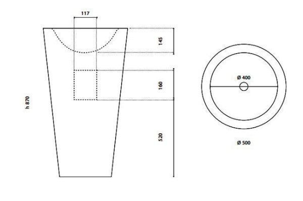 TOM TOM Free standing wash basin by Italian Glass Design dimensions