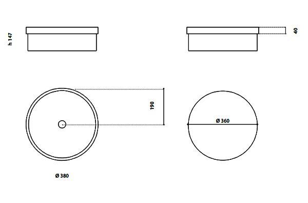 TONDO FL round semi recessed wash basin by Italian Glass Design dimensions Ø 38