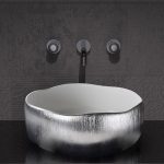 Table top wash basin round luxury italian Mode Lux White Silver Glass Design