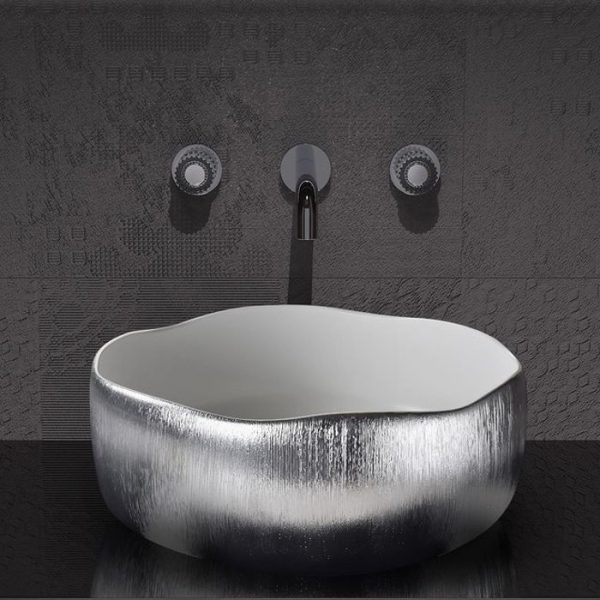 Italian counter top hand wash basin round luxury Mode Lux White Silver Glass Design