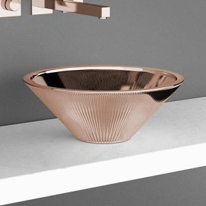 table top wash basin round luxury italian Glass Design Tekno Lux Gold Rose