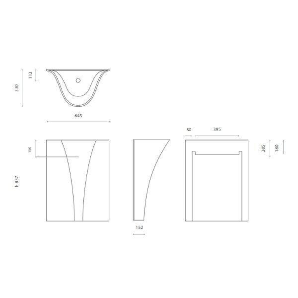 TEMPO Free standing wash basin by Italian Glass Design dimensions