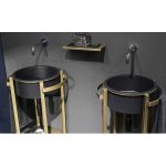 Italian luxury gold frame unit with black round wash basin Tondo Plus Glass Design