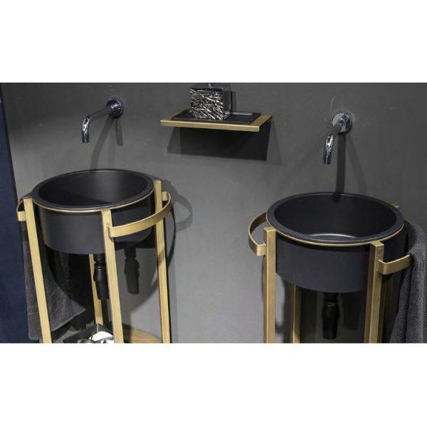 Glass Design Tondo Plus Gold Frame Unit with Black Mat Round Wash Basin