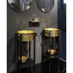 Italian luxury black frame unit with gold leaf round wash basin Tondo Plus Glass Design