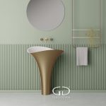 Ultra modern pedestal sinks Gold Mat White Glass Design Flower Evolution