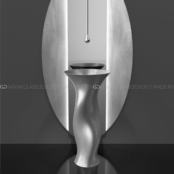 Unique freestanding wash basin handmade Dame Silver Leaf Glass Design