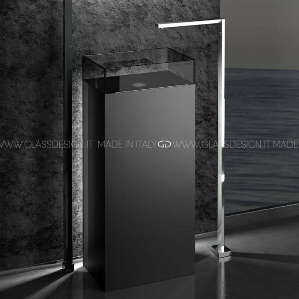 Unique freestanding wash basin rectangular Skyline Evolution Black Clear Glass Design