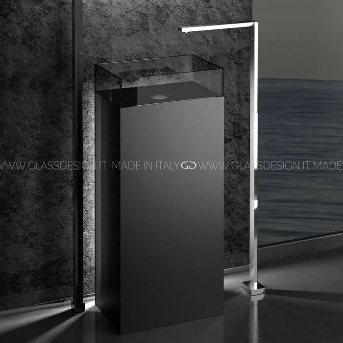 Ultra modern pedestal sinks rectangular Skyline Evolution Black Clear Glass Design