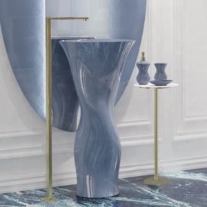 Designer pedestal sink italian round handmade Turquoise Dame Haute Couture Alice Blue Glass Design