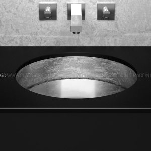 Luxury undermount sinks for bathrooms round Rho Lux Sotto Silver Leaf Glass Design