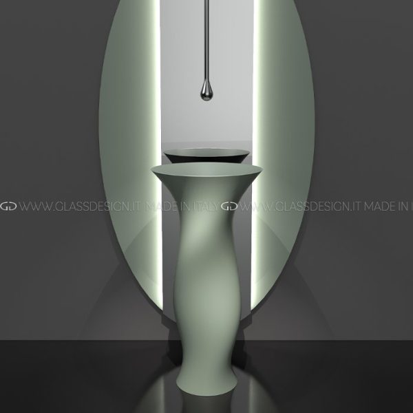 Designer pedestal sink luxury italian Green Mat Dame Sage Green Glass Design