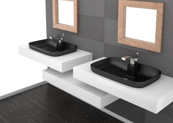 semi recessed bathroom sink rectangular black with tap hole Glass Design Volcano