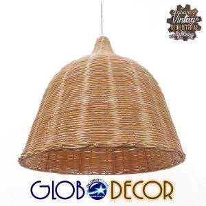 Vintage beige wooden rattan pendant light basket 01203