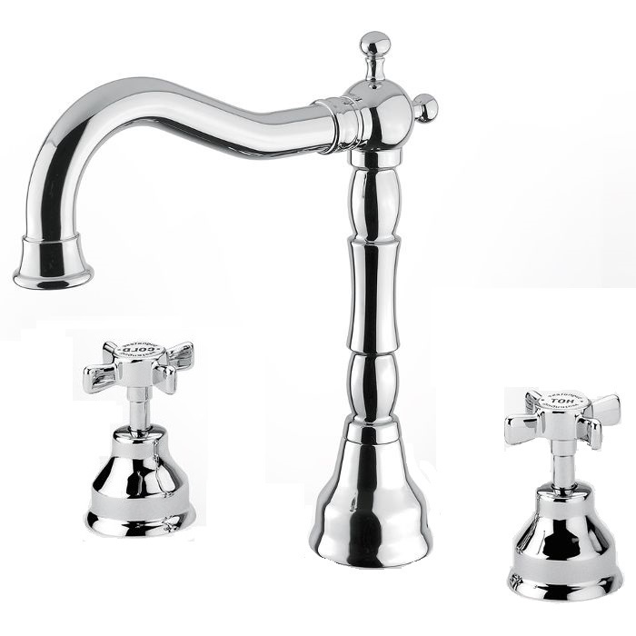 Traditional 3 Tap Hole Crosshead Chrome Basin Mixer Tap with Waste 812-220 Princeton Bugnatese