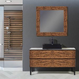 Natural Rustic Plywood Floor Standing Bathroom Furniture Set 130x51