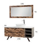 Natural Large Rustic Plywood Floor Standing Bathroom Furniture with Worktop & Mirror 150×50