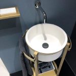 Floor Standing Gold Vanity Unit with White Mat Wash Basin Tondo Plus Glass Design