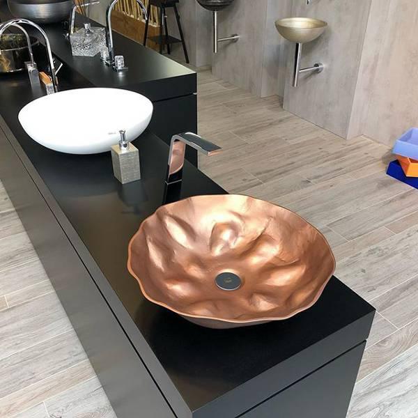 Luxury Round Table Top Wash Basin Ø46 Glass Design Reverse Copper