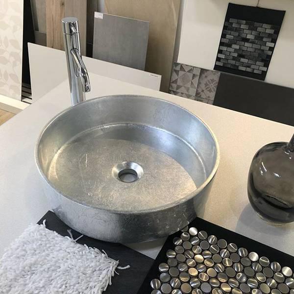 bathroom wash basin round counter-top luxury Ø41 Glass Design Rho Lux Silver Leaf