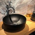 wash basin designs in hall corian black round Ø35 Glass Design Rapolano