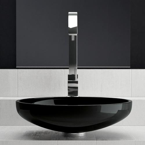 table top wash basin crystal black round GLass Design Aqua Black
