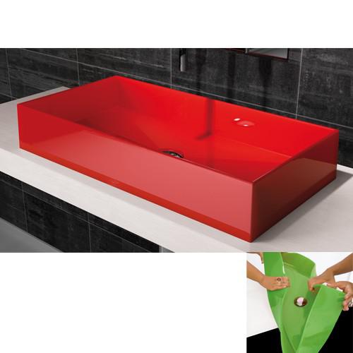 Barchetta red rectangular countertop basin