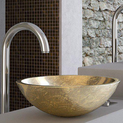 Counter Top Wash Basin Gold Round Ø43 Glass Design Circus Gold Leaf