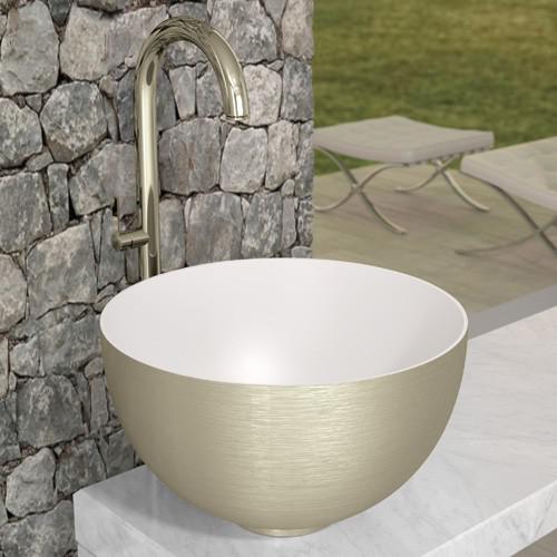Glass Design Cocoon Metal Platinum White Round Counter Top Wash Basin Ø48,5 cm