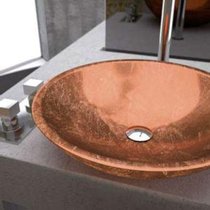 Modern Round Counter Top Wash Basin Ø50 Glass Design Circus Copper Leaf