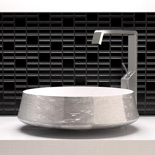 bathroom sink countertop white silver round Ø42 Glass Design Exte Lux