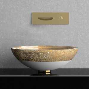 table top wash basin gold leaf white round italian Ø40 Glass Design Flare tech