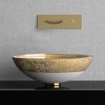 bathroom wash basin luxury white gold leaf round Ø44 Glass Design Flare Tech