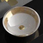 modern wash basin designs in hall gold leaf white round GLass Design Flare Tech
