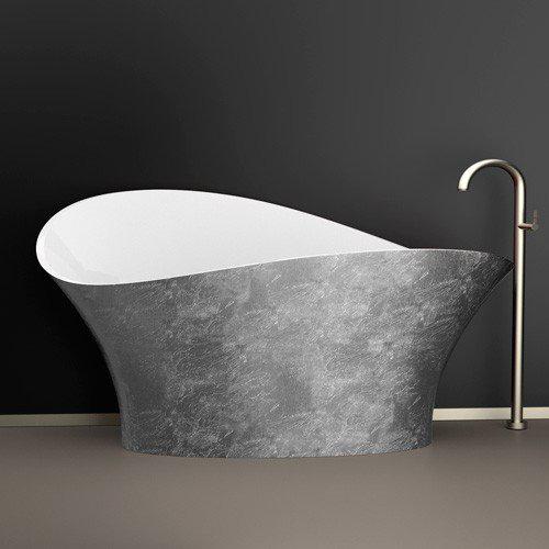 Flower Style Silver Leaf Glass Design Luxury Oval Free Standing Bath Tub 175x83 cm