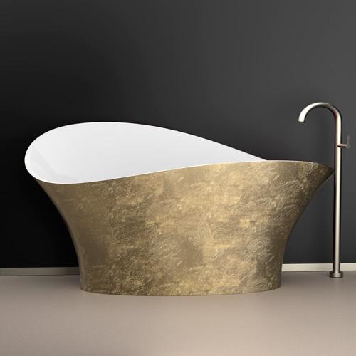 Flower Style Gold Leaf Glass Design Luxury Oval Free Standing Bath Tub 175x83 cm
